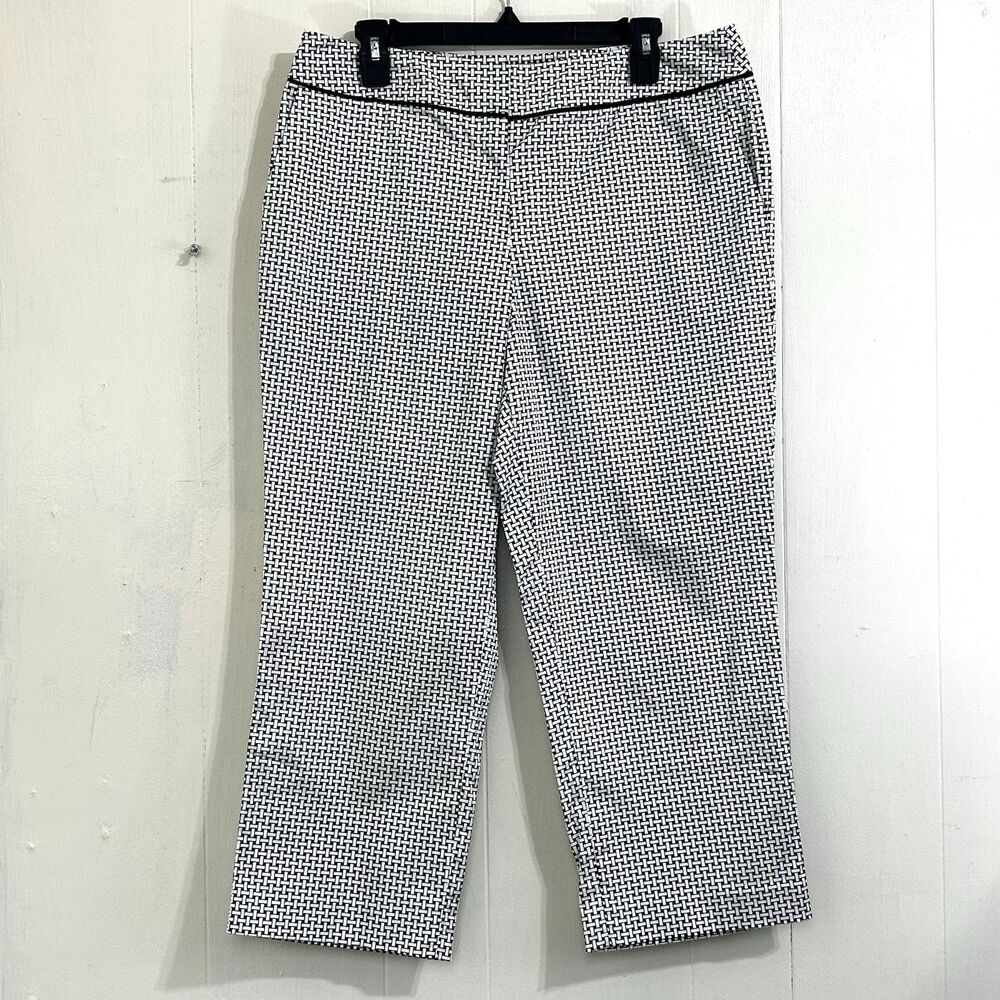 Talbots Women’s Stretch Pants Size 12 Black White Crop Capri Pants Straight Leg